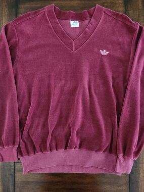 adidas Wine V-Neck Trefoil Pullover Sweater Men's Small/ Woman's Med